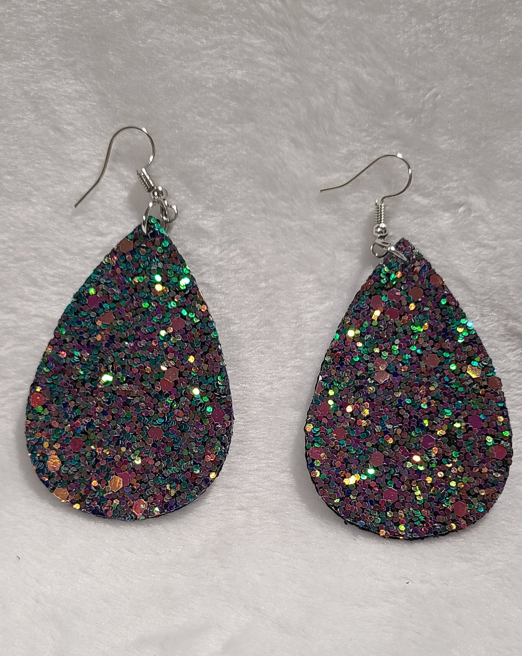 Tear Drop PU Leather Glitter Earrings