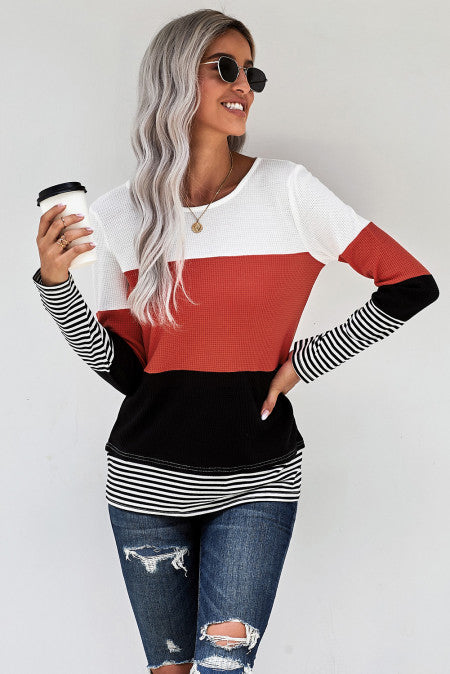 Stylish Colorblock Splicing Stripes Top