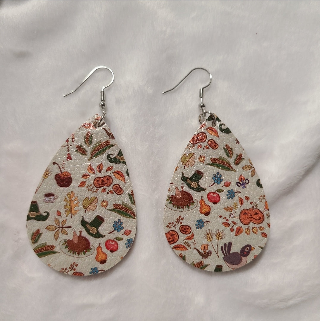 Fall Tear-Drop Leather Earrings