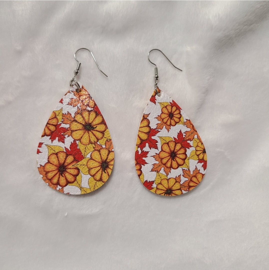 Fall Tear-Drop Leather Earrings