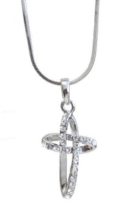 White Gold-plated Crystal Cross Pendant Necklace