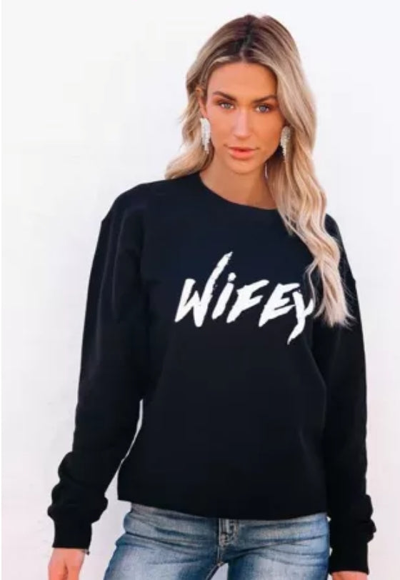 Crew Neck Wifey Graphic Sweatshirt