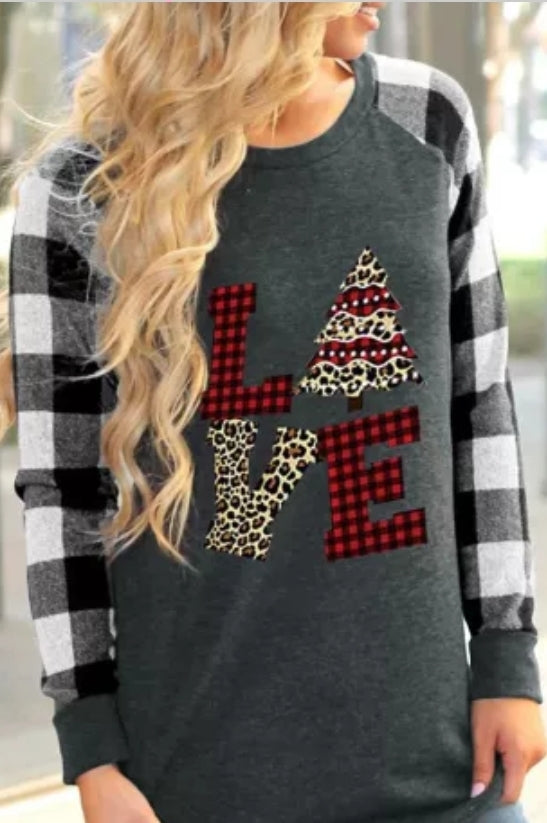 Christmas Plaid LOVE Long Sleeve Shirt